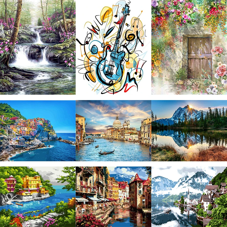 

tapb City Scenery Kits Painting By Numbers Pictures Oil Drawing By Number Canvas Oil Painting Numbers For Adults Home Wall Decor