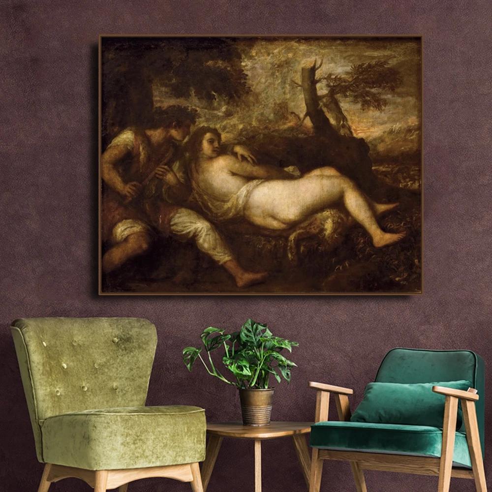 Nymph и Shepherd byTitian холст живопись каллиграфия плакаты печать для гостиной Настенные