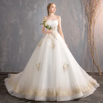

Wedding Dress Elegant Strapless Dress Luxury Sweep Train Classic Bridal Ball Gown Princess Wedding Gowns Vestido De Noiva