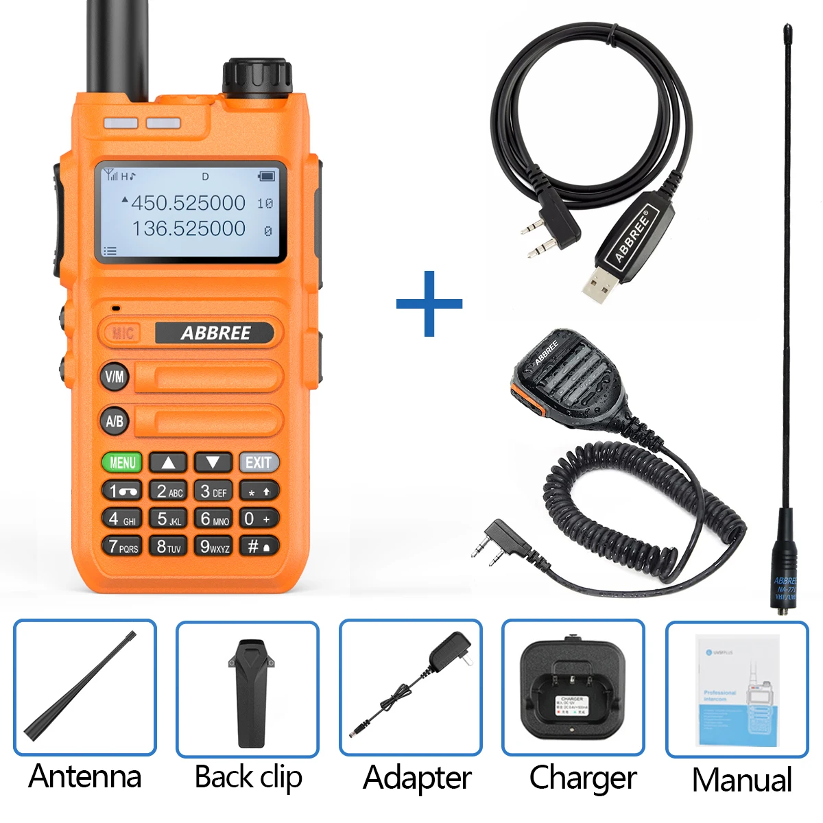 ABBREE AR-F5 Automatic Wireless Copy Frequency Walkie Talkie Station Full Band 136-520MHz USB Charging Two Way Radio long distance walkie talkie Walkie Talkie