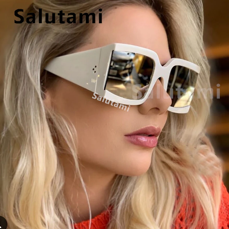 Designer Unisex Oversized Square Sunglasses - Vintage Brand Designer Silver Mirror Sun Glasses White on Grey