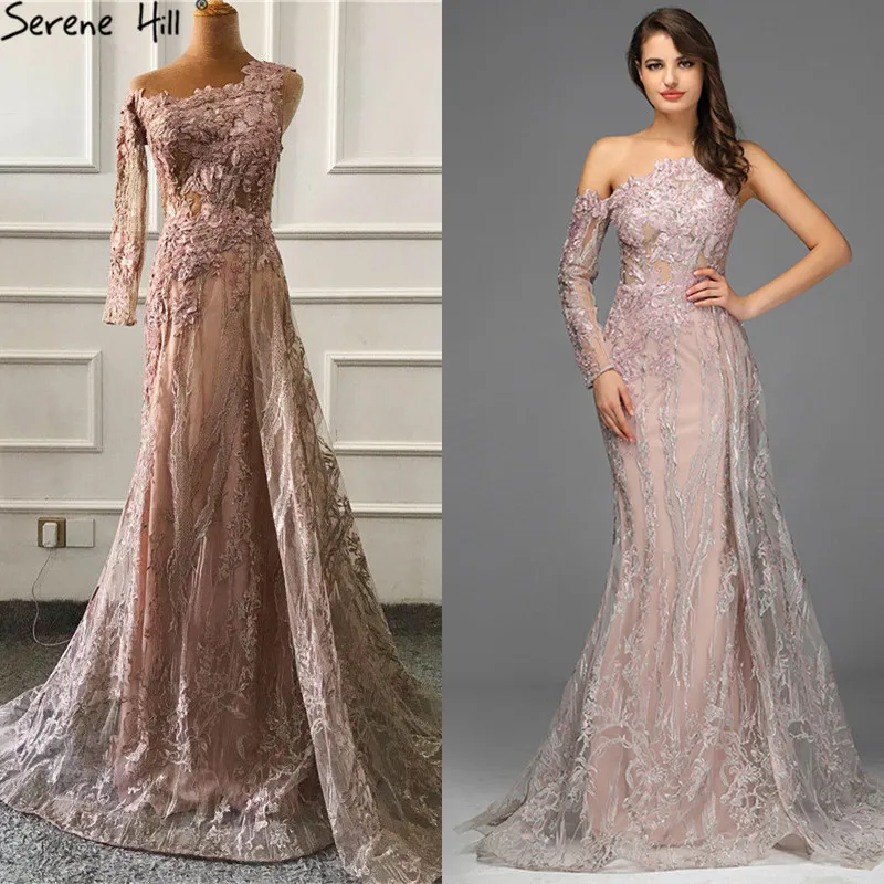 Розовые бисерные бриллиантовые сексуальные платья для выпускного вечера, настоящая фотография, платье русалки на одно плечо, платье для выпускного вечера Serene hilm BLA60999