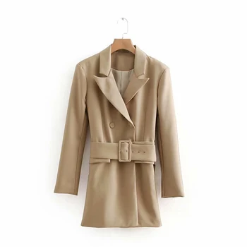 

Fashion Fall Women V-Neck Casual Jacket Long Sleeve Adjustable Sashes Slim Coats Elegant Double Breasted Jackets