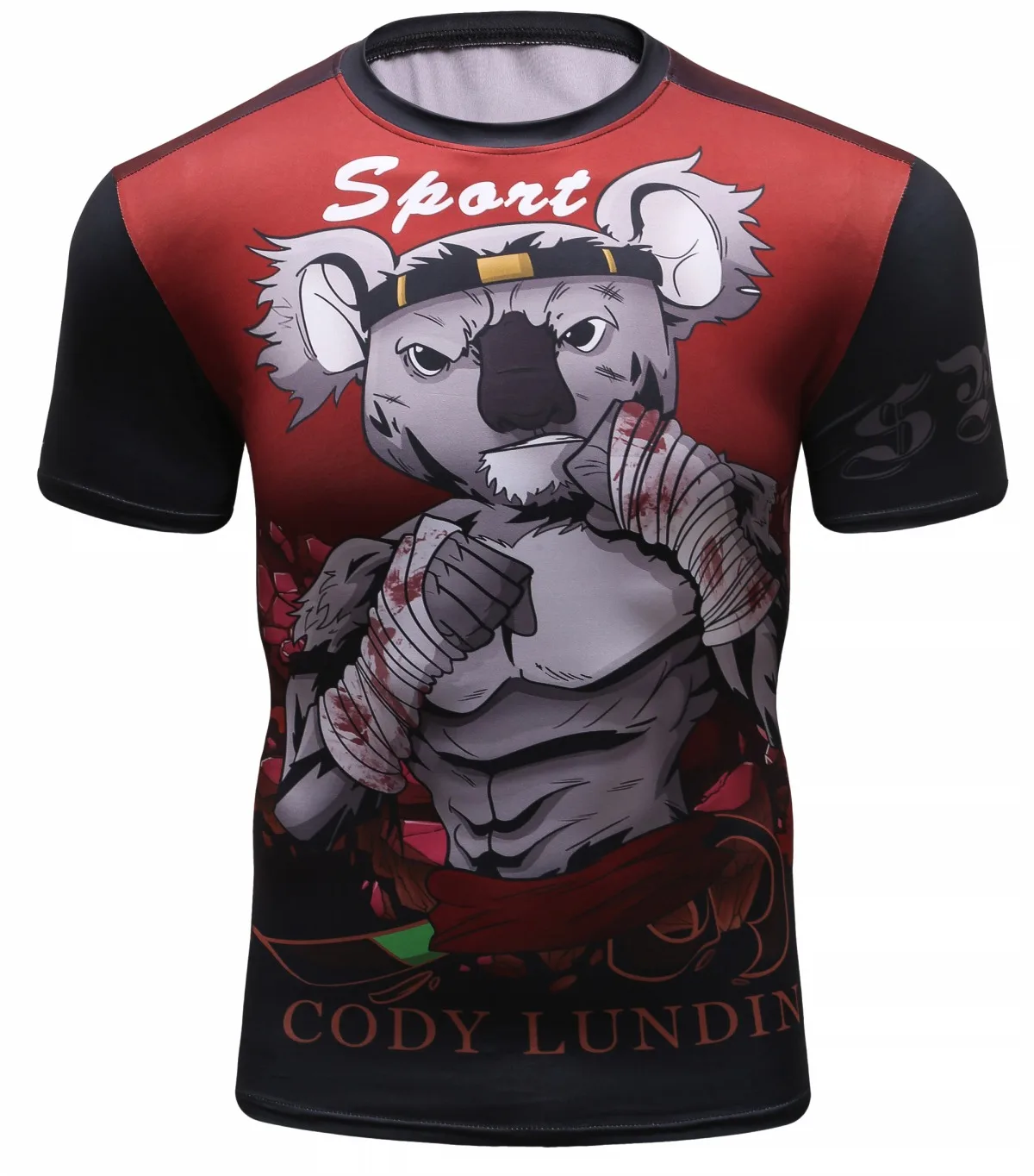 Men's Compression Animal Pattern Sports Fitness Elastic T-Shirt Quick-Drying Running Fitting T-shirt O neck