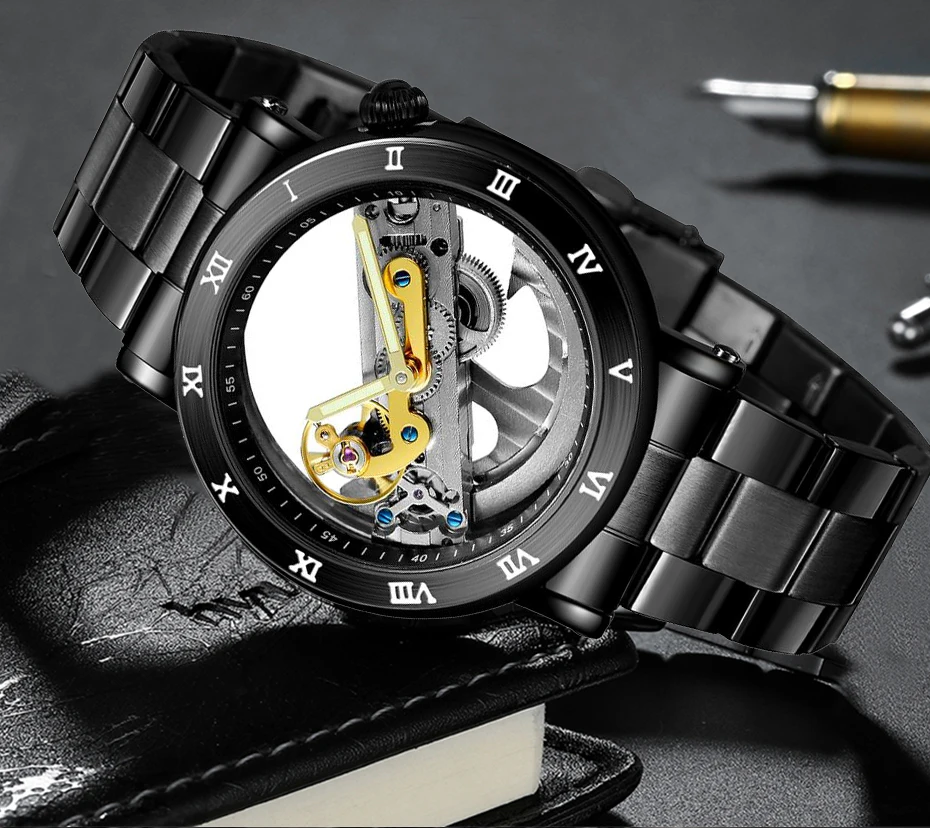 FORSINING брендовые Роскошные мужские часы автоматические механические часы 3ATM водонепроницаемые мужские часы прозрачные полые часы для мужчин s подарки