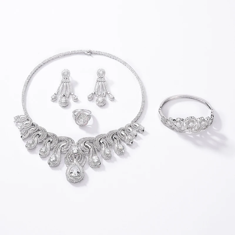 Комплект ювелирных изделий HADIYANA великолепное ожерелье серьги кольцо и браслет набор для женщин Свадебная вечеринка Циркон Bisuteria CN170 Conjunto de joyas