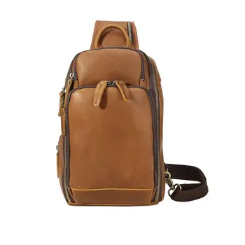 

Vintage Man Leather Chest Sling Bag Casual USB Charging Shoulder Sports Crossbody Bags