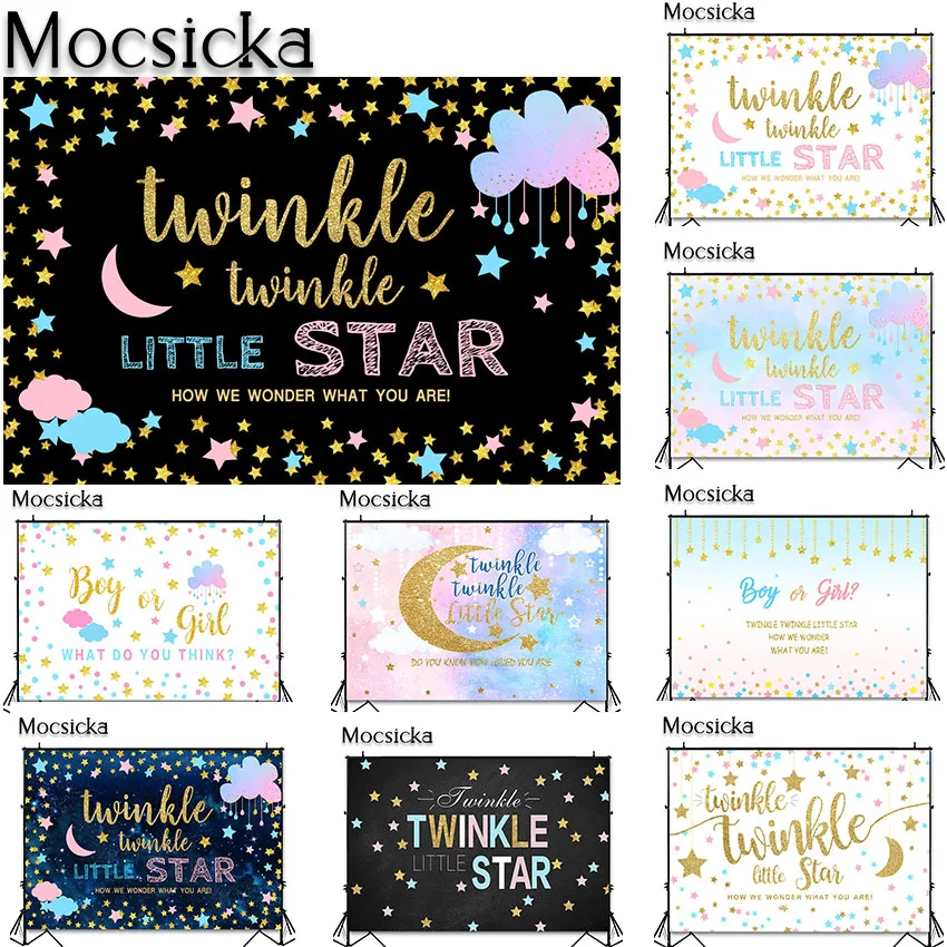 

Mocsicka Pink or Blue Twinkle Star Cloud Gender Reveal Backdrop Littler Star Baby Shower Birthday Party Photoshoot Background