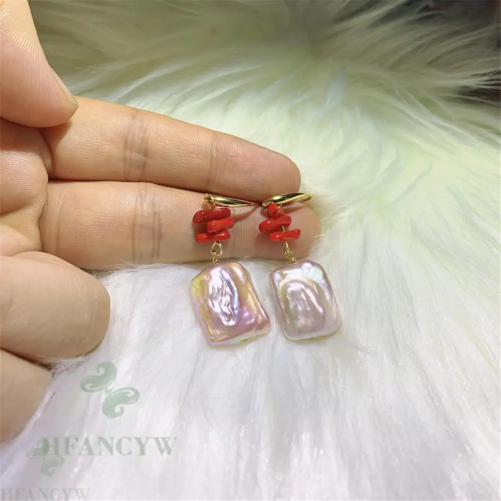 

Color Baroque Pearl Earring 18 K Gold Ear Drop Cultured Dangle Wedding Hook