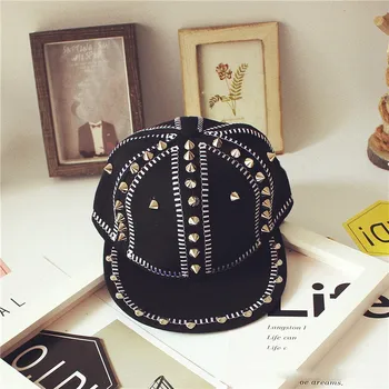 

Boys Girls Children Hip Hop Caps Hats Child Adjustable Sun Protection Rivet Design Casual Headwear