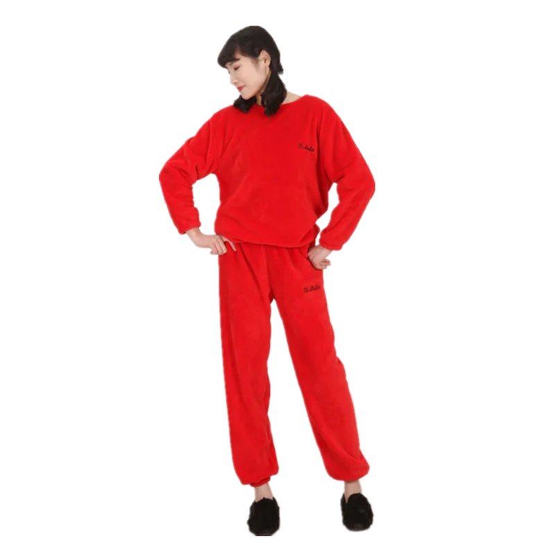 BACHASH/комплект зимних пижам, женская одежда для сна, теплые фланелевые пижамы с длинными рукавами, розовая Милая Домашняя одежда с животными, толстый домашний костюм - Цвет: Suit red