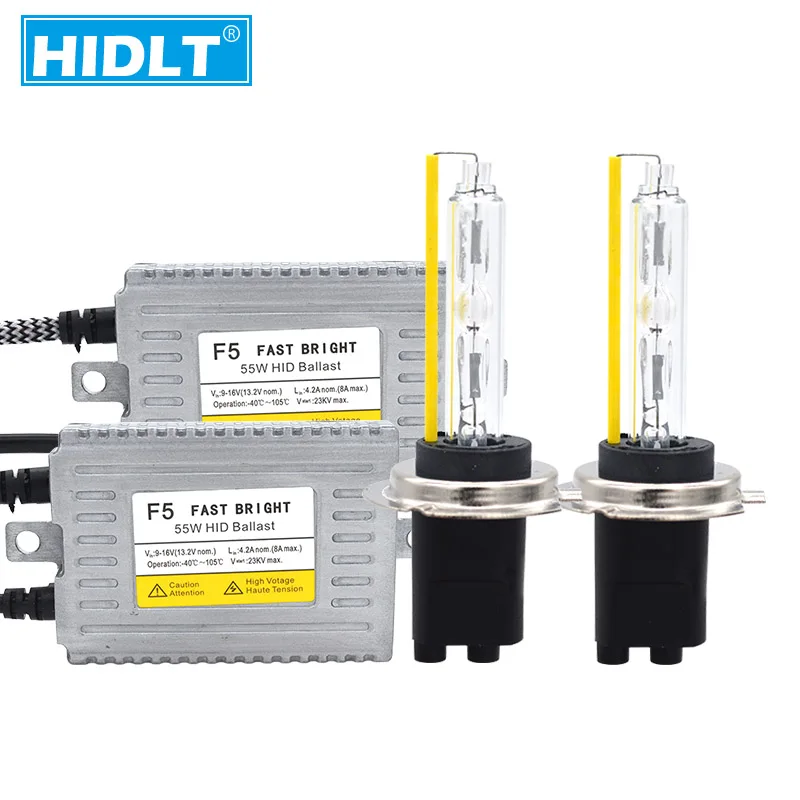 HIDLT 1 Set Car Headlight Kit 55W 5500K Xenon HID Bulbs H1 H7 H11 9005 9006 9012 D2H AC DLT F5 Fast Start HID Slim Ballast Kit (2)