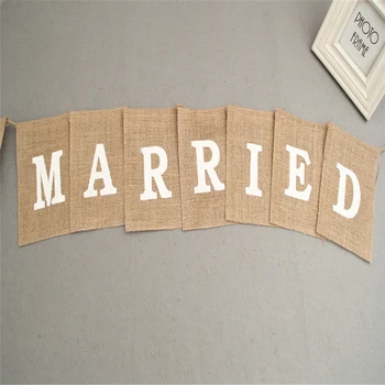 

Just Married Mr Mrs Jute Burlap Bunting Rustic Wedding Banner Garland Party Flags Candy Bar Decoration Event Supplies