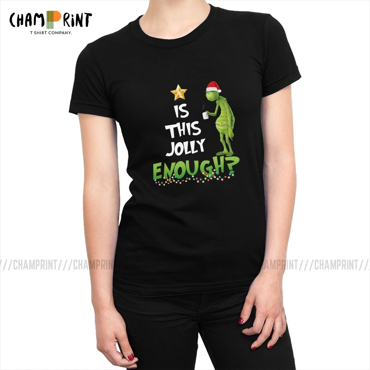 Grinch Is This Jolly достаточно Рождественская женская футболка, футболка, Топы, милая хлопковая футболка для женщин, готическая одежда, графический Рисунок
