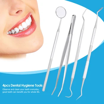 

4pcs/pack Dental Hygiene Tools Kit Dentist Set Dental Probe Mirror Sickle Scalers Tweezers Stainless Steel Teeth Care Cleaning
