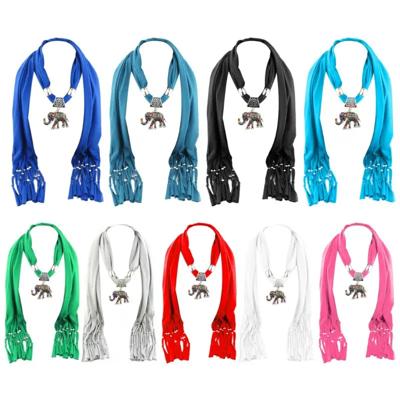 Женские богемные этнические Джерси кисточки бисером шарф с сплава Шарм Подвеска слон ювелирные изделия ожерелье Винтаж шаль для отдыха