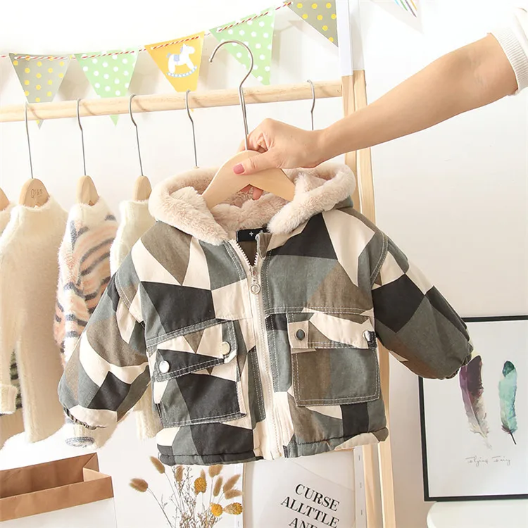 Winter camouflage Girls boys Jacket Full print Lovely Warm Cotton Coat For Baby Children Hooded Thick Outerwear Kids Clothing