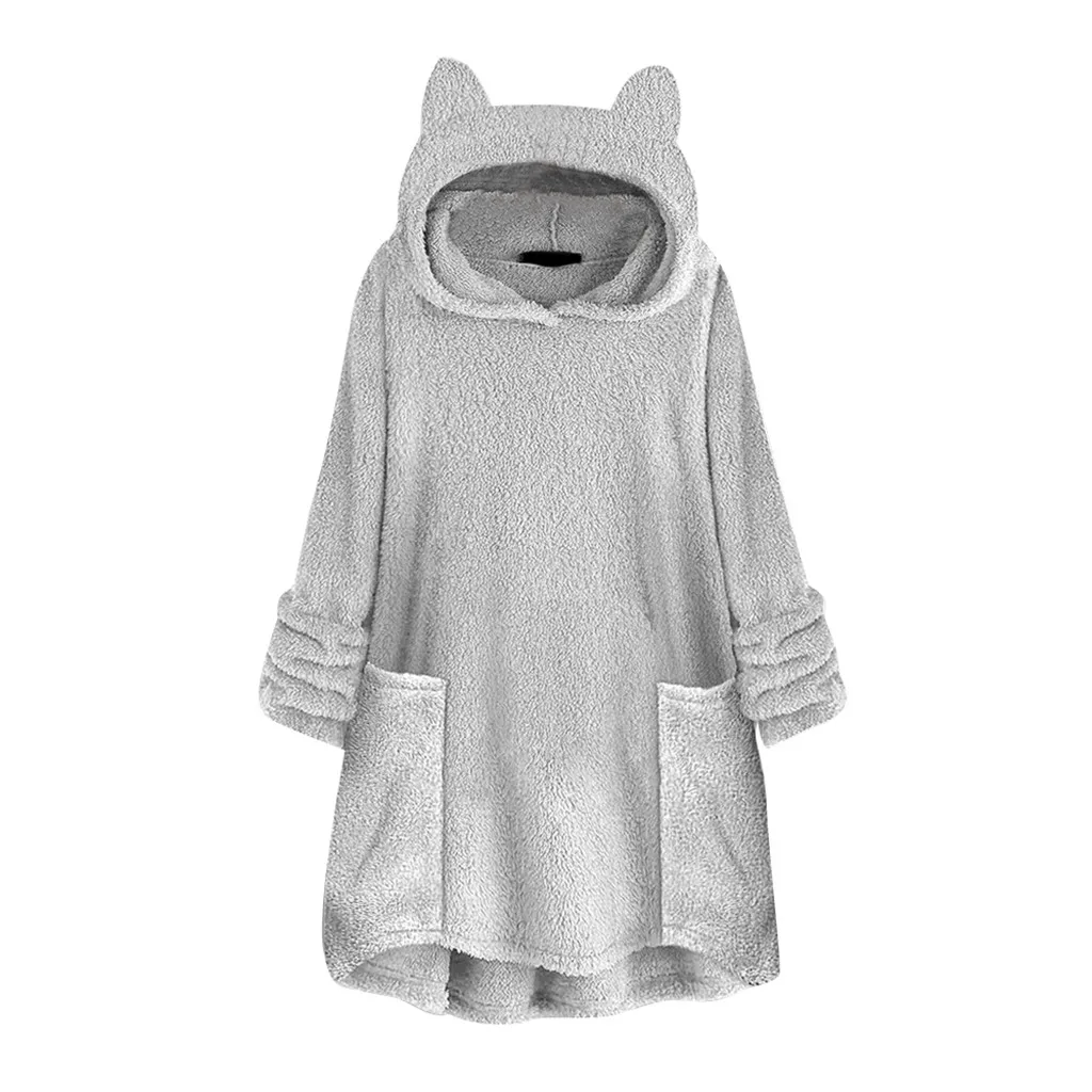 Kawaii moletom feminino sudadera mujer Толстовка Женская флисовая с кошачьими ушками размера плюс толстовки с длинным рукавом Женские с карманами