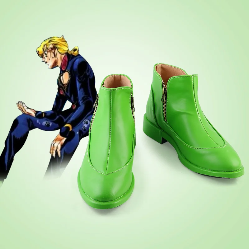 JoJo no Kimyo na Boken: VENTO AUREO; обувь золотого цвета; GioGio; обувь зеленого цвета для костюмированной вечеринки; ботинки для ролевых игр на Хэллоуин; унисекс
