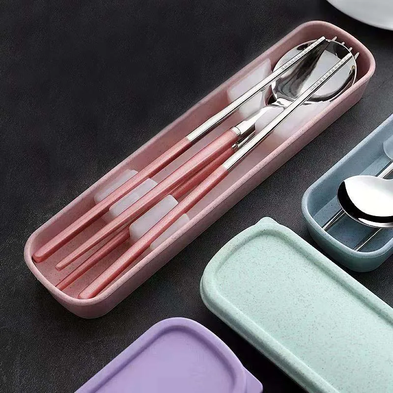 Spoon Suit Tableware Three Piece Set Adult 304 Stainless Steel Fork Student Lovely Chopsticks Box