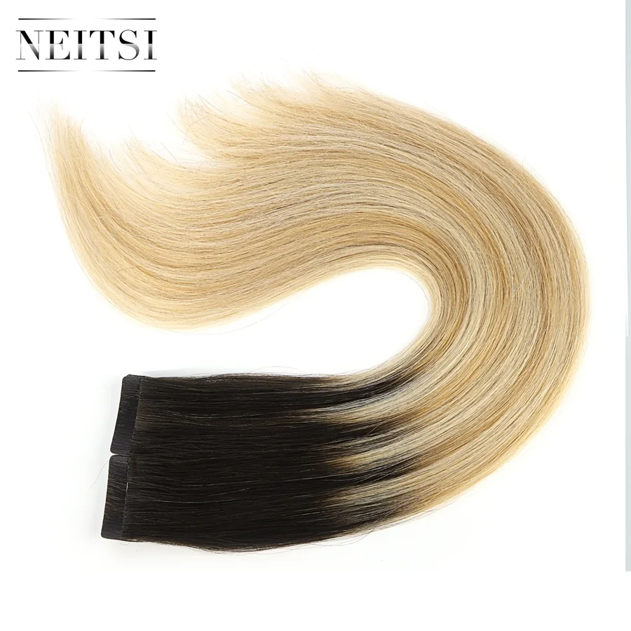 Macchiato Balayage Накладные человеческие волосы Neitsi Remy на Клейкой Ленте, прямые волосы с двойным нарисованным клеем, кожный уток 20 дюймов, 2,5 г/локон, цвет балаяж - Цвет: Macchiato Balayage