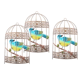 

3pcs Iron Craft Bird Cage Hanging Wall Arts for Home Garden Wedding Decor Gift