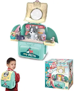 

GloryStar Kids Pet Grooming Care Toy Set Backpack Doctor Pretend Play Preschool Pre-Kindergarten Toys for Boys Girls