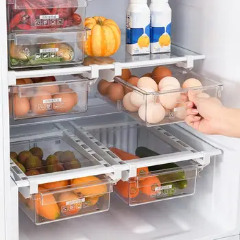

Plastic Clear Fridge Drawer Basket Kitchen-Food Fruit Storage Box Organizer This storage basket features durable hook spring