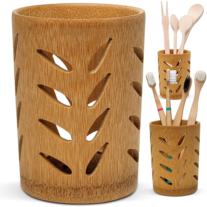 Eco-Friendly Bamboo Toothbrush and Toothpaste Holder with Quick-Dry Drainage System