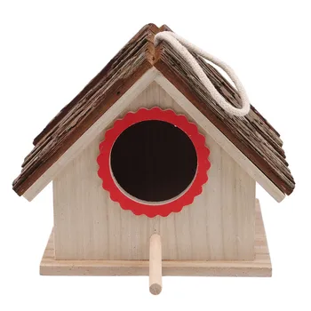

1PC Wood Color Handmade Outdoor Pet Nest Wooden Bird Nest Hanging Bird House Home Garden Outdoor Bird Nest