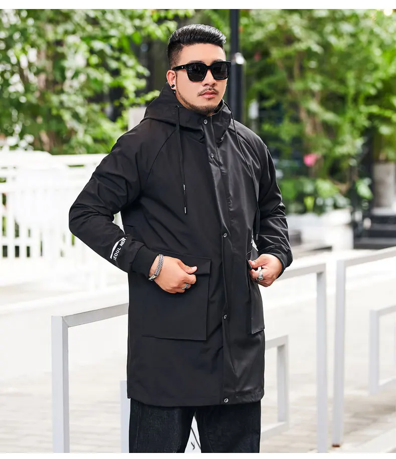 Мужской Тренч с буквенным принтом; модные высокие куртки в уличном стиле с карманами; большие размеры 5XL 6XL 7XL 8XL; Осенняя верхняя одежда; Цвет Черный; карго; пальто 54 56