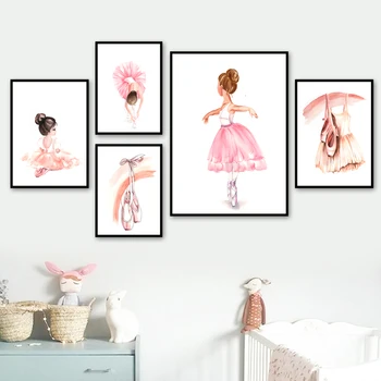 

Girl in ballet shoes skirt Dancing Nursery Wall Art Canvas Painting Nordic Posters And Prints Wall Pictures Baby Kids Room Decor