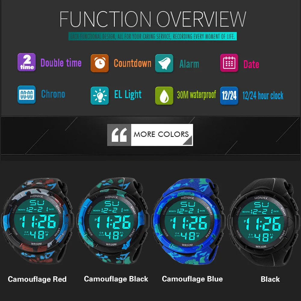 Fashion Men Led Digital Watch Waterproof Date Military Sport Rubber Quartz Watch Alarm Sport Digital Watches Reloj Hombre 2022