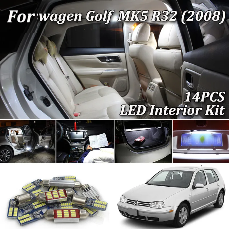 14 шт. светодиодный фонарь для номерного знака для Volkswagen VW Golf 5 MK5 Golf R32 2008 светодиодный комплект лампочек для внутреннего освещения