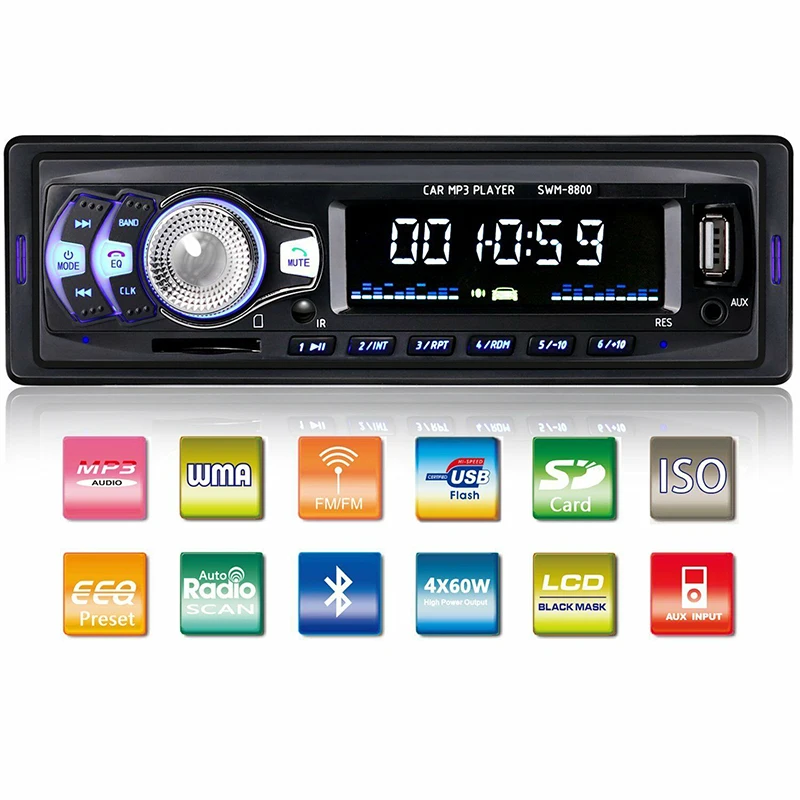 Kingslim автомобильный fm-радио MP3-плеер автомобильный стерео радио блок в-тире Bluetooth голова mp3-плеер/USB/SD/AUX FM громкой связи с микрофоном