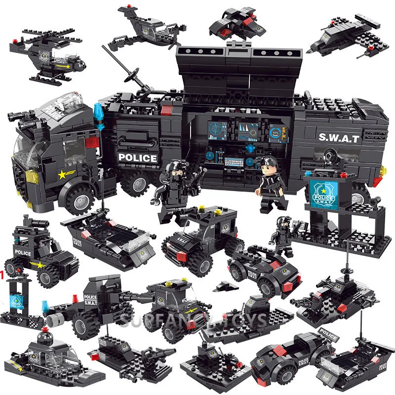 700Pcs City Police Station Car Building Blocks For LegoINGs City SWAT Team Truck House Technic DIY Educational Toys For Children