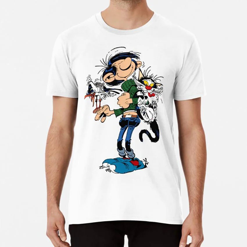 Белый Gomer Goof футболка gaston lagaffe guust flater katje cat meeuwtje lachmeeuw Чайка смеющаяся Чайка комикс - Цвет: Белый