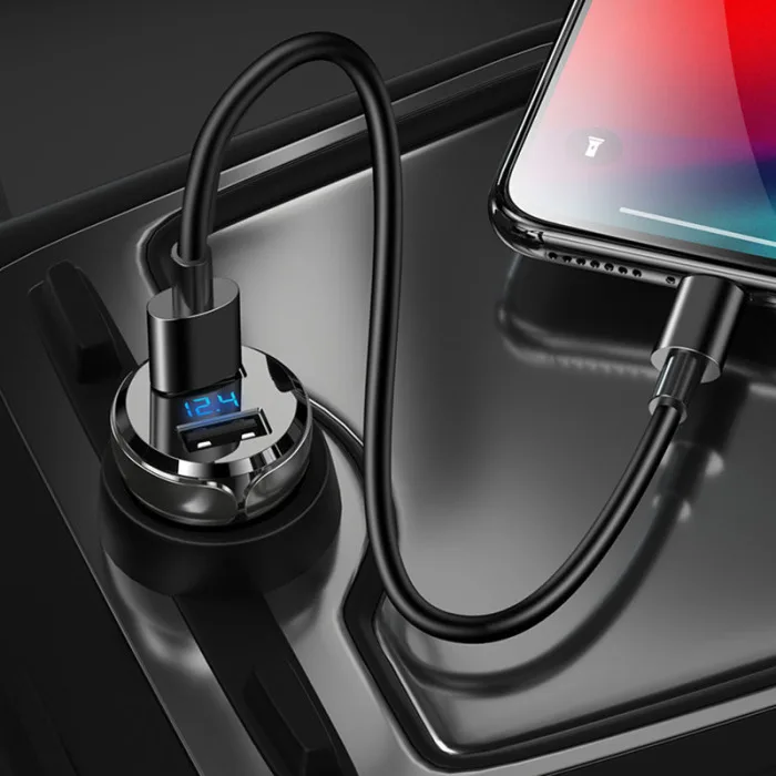 Автомобильное зарядное устройство из цинкового сплава с двумя скоростями USB, универсальное зарядное устройство F-Best