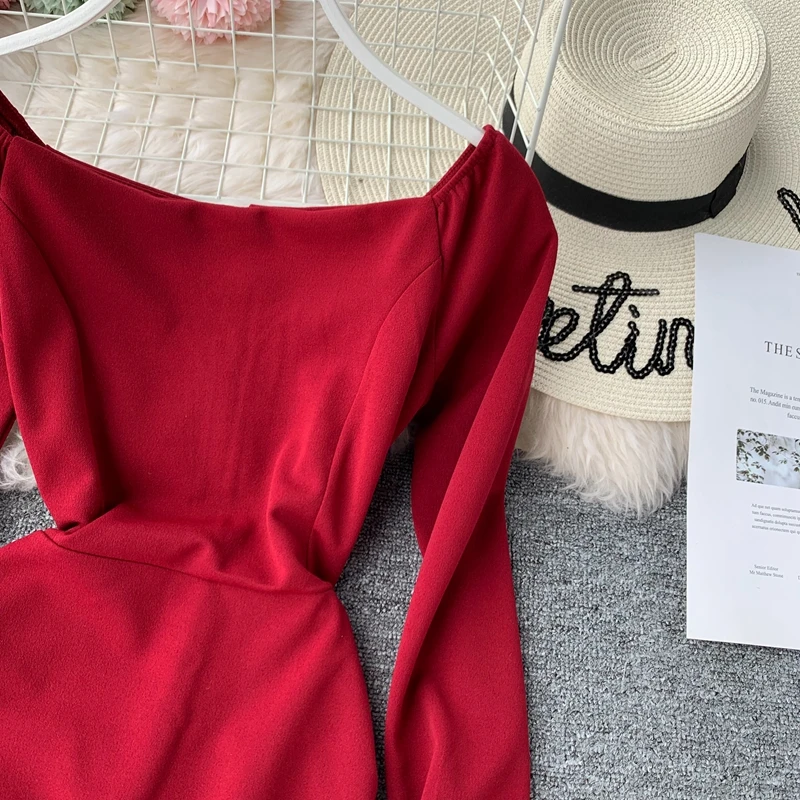 Neploe корейский Тонкий с открытыми плечами низ Vestido патч нерегулярные волны платье с высокой талией элегантный Estidos De Fiesta De Noche осень 45964
