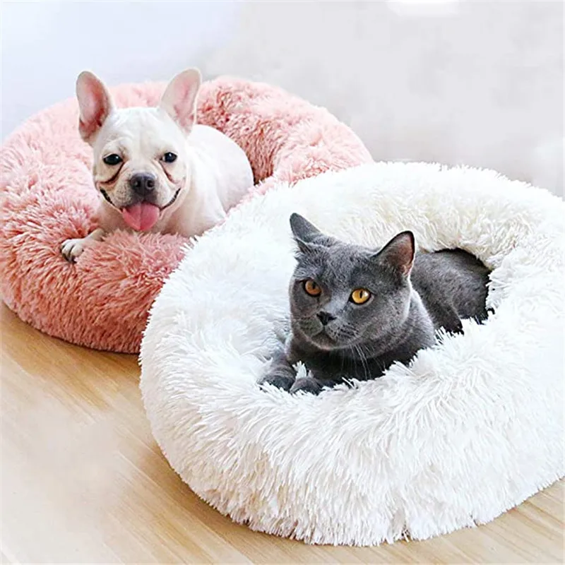 

Round Plush Cat Sleeping Bed House Soft Long Plush Round Pet Dog Bed For Small Dogs Cats Nest Winter Warm Sleeping Bed Puppy Mat
