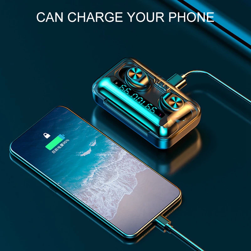 Kowkaka TWS Wireless Bluetooth Earphone Touch Control 9D Stereo Headset Sport Earphones Waterproof Earbuds LED Display with Mic