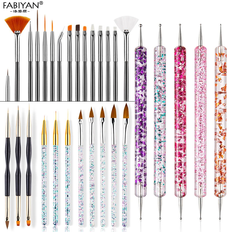 8/20pcs Nail Art Brush Design Tip Painting Drawing Carving Dotting Pen  Flatfan Liner Acrylic Gel Uv Polish Tool Manicure - Nail Brushes -  AliExpress