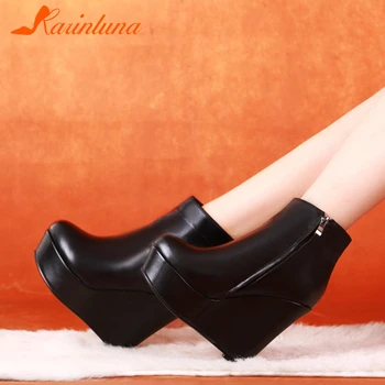 

Karinluna High Quality Dropship On Sale Wedges Heels Zip Casual Round Toe Platform Ankle Solid Autumn Boots