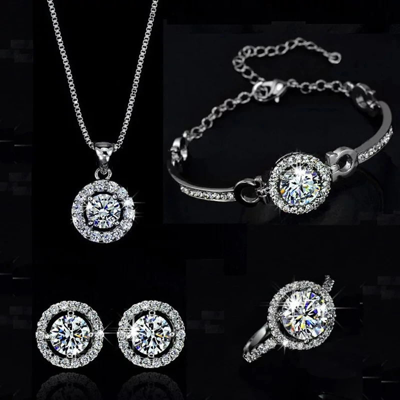 Женские кварцевые часы, набор, роскошный браслет из пяти частей, ожерелье, кольцо, серьги, подарок на день рождения, модный подарок на день Святого Валентина с коробкой