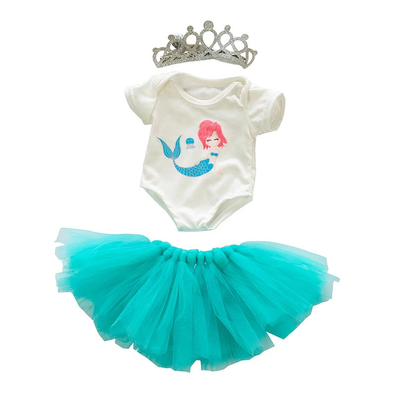 

Doll Clothes Fit 18 inch 43cm Baby New Born Blue And Red Purple Leather Suit Mermaid Crown Valentine's Day Suit For Baby Gift