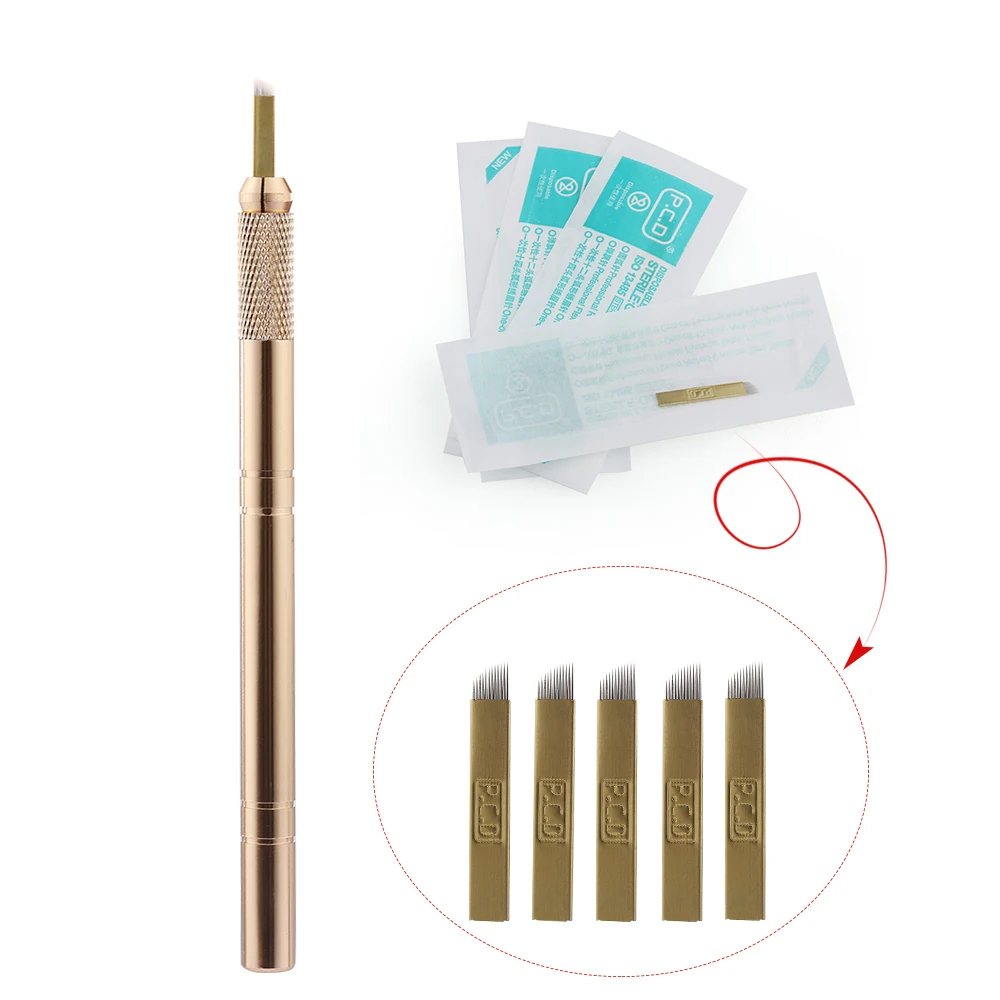 Tattoo-Pen Permanent Makeup Microblading Manual Professional Golden-Tebori 3D 12-Pins
