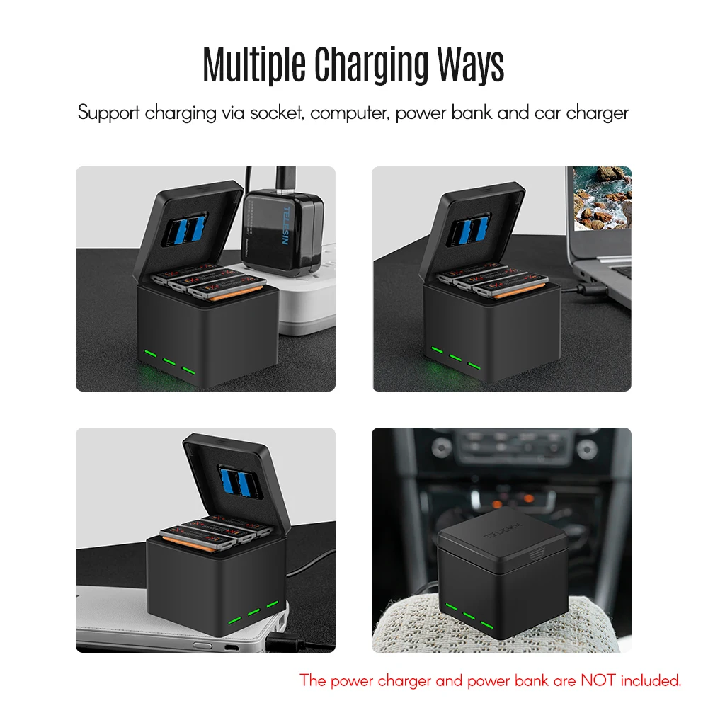 Телесин 2-в-1 Батарея зарядный чехол концентратор Quick Charge 3 Порты и разъёмы для зарядки и хранения+ 2* батареи для DJI OSMO экшн Камера