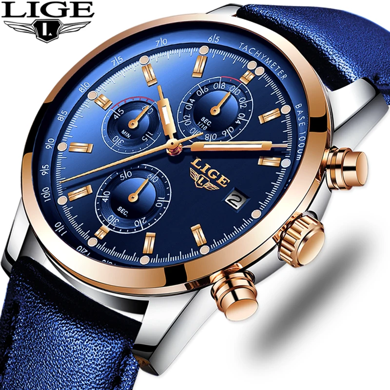 

LIGE Mens Wristwatch Casual Fashion Watch Waterproof Quartz Watch Leather Watch Men Top Brand Luxury Business Clock Montre Homme