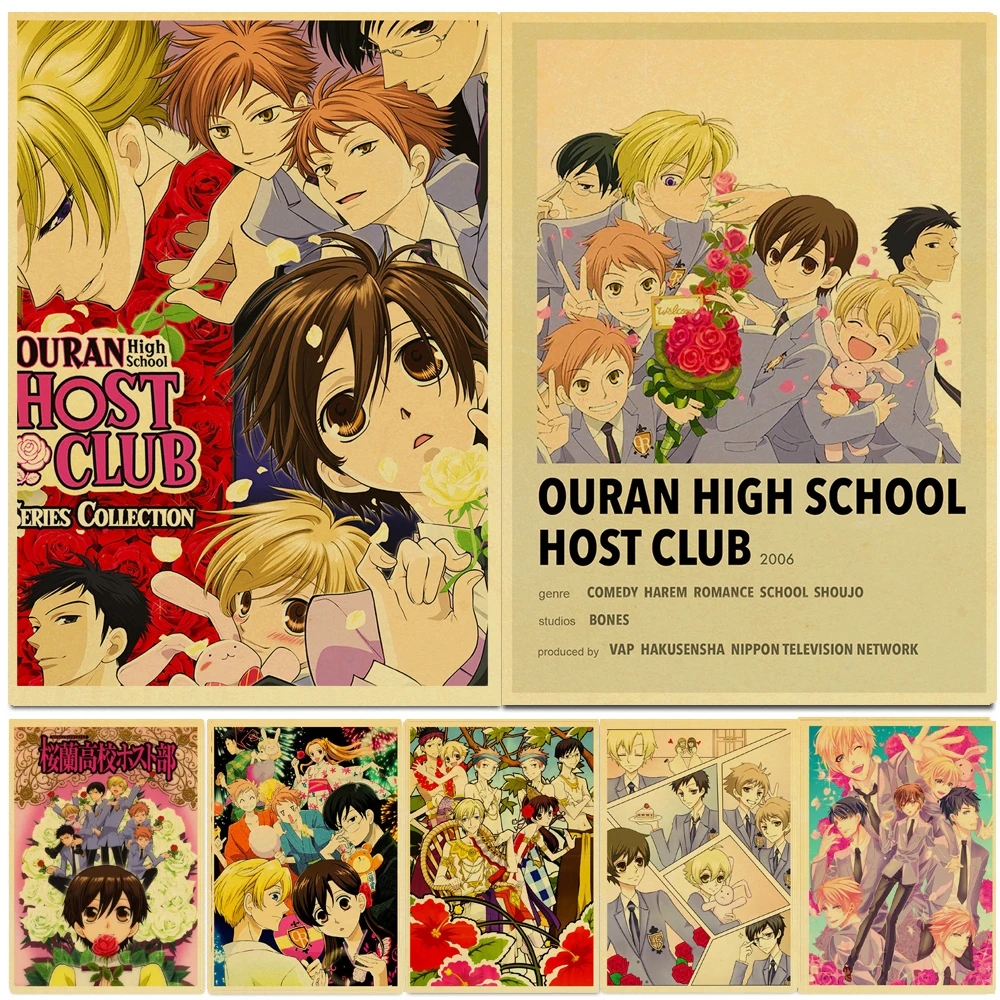 

Vintage Japanese Anime Ouran High School Host Club Retro Poster Wall Art Stickers For Home Room Cafe Bar painting Decals