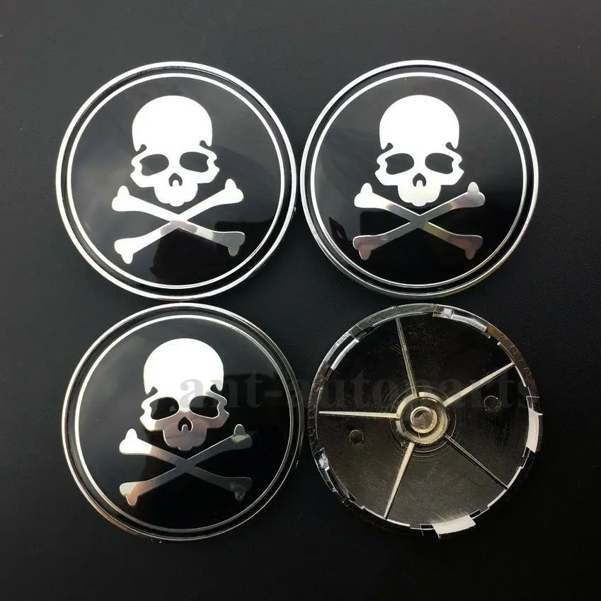 

4pcs 68mm Skull Bone Auto Car Wheel Center Hub Cap Badge Emblem Decal Sticker
